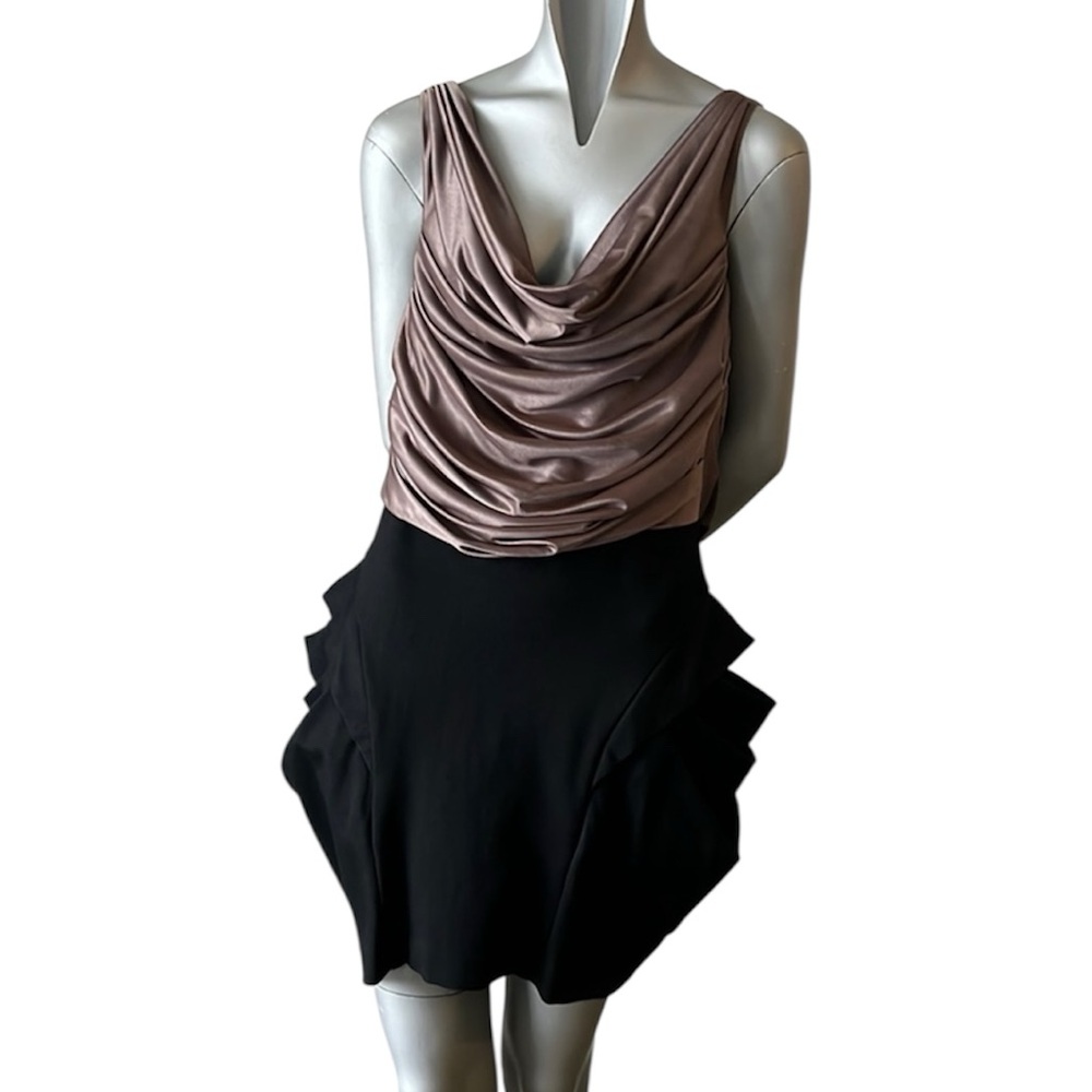 RACHEL SIN BLACK AND BRONZE BACKLESS MINI DRESS SIZE US 8